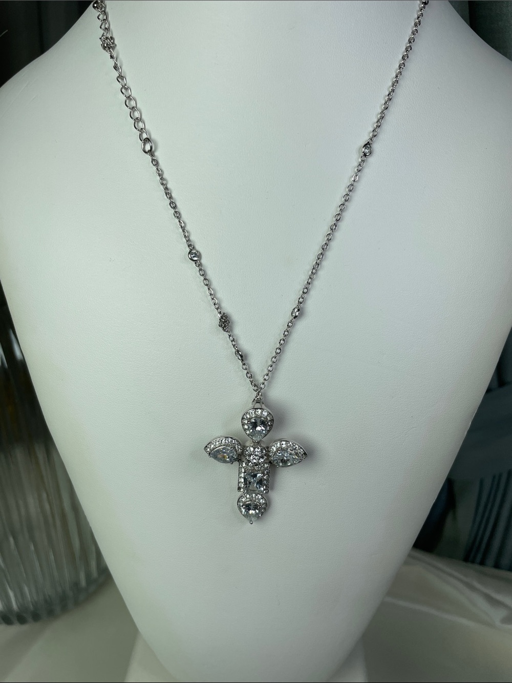 Sterling Silver White Quart Cross Necklace - Elegant Women’s Jewelry